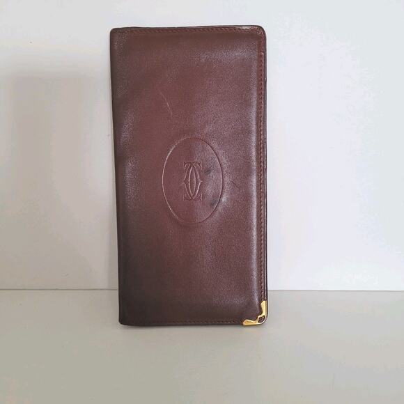 Cartier Vintage Bifold Leather Bordeaux Red Wallet Large Credit Card Checkbook - Picture 1 of 9